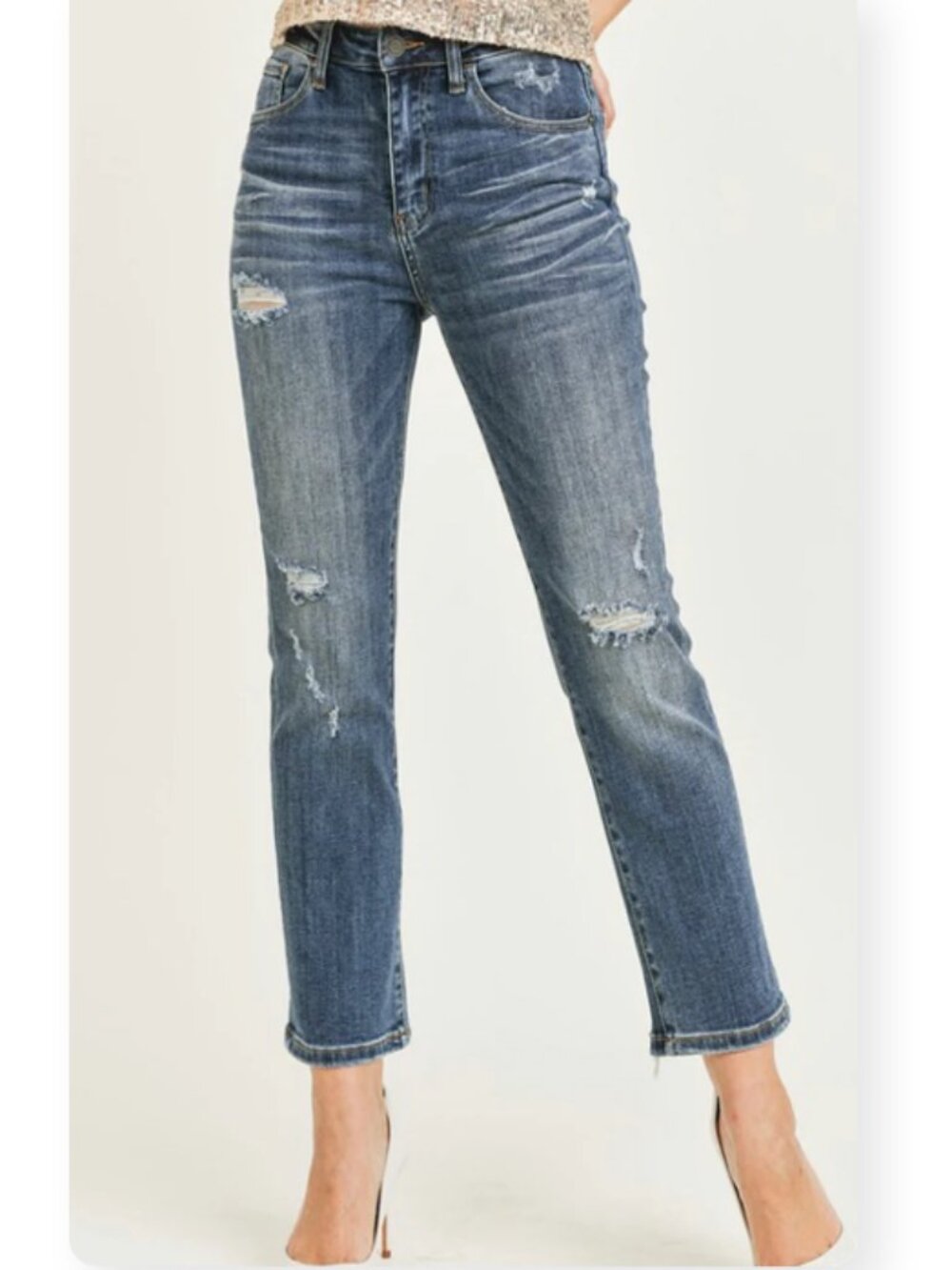 Risen Jeans Vintage Washed Straight Leg Cropped Jeans EUC - Women's Size 3/26